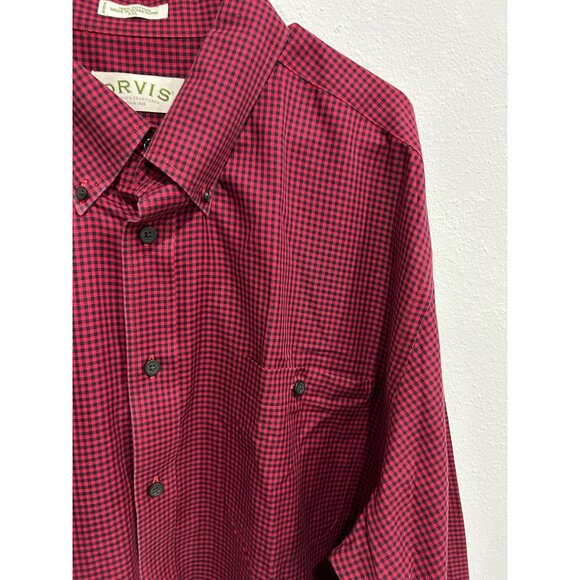 Orvis Gingham Check Long Sleeve Button Front Shirt Red Black Sz XXL Officewear - Picture 4 of 9